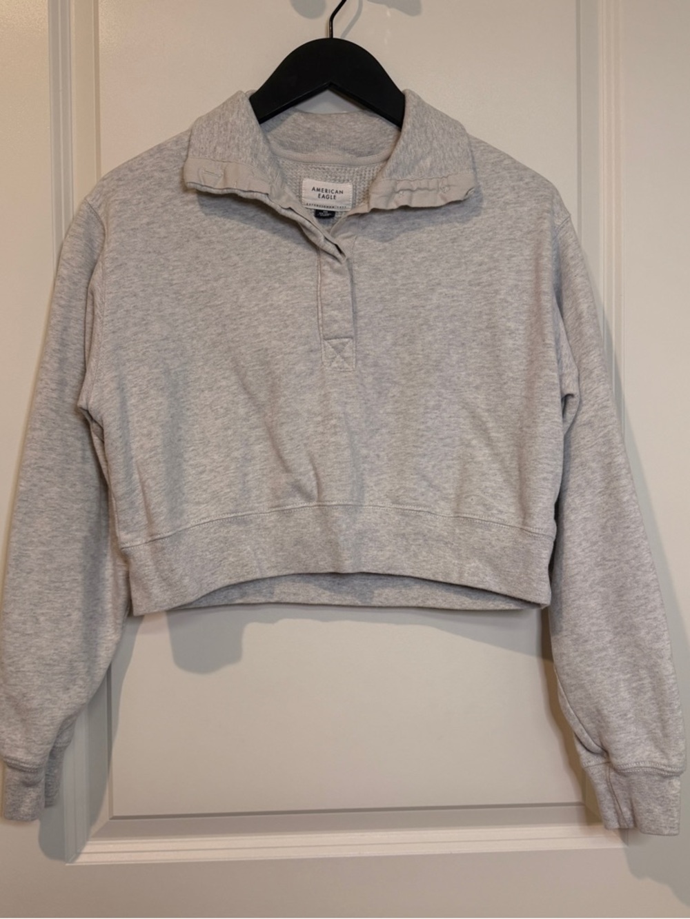 American Eagle Outfitters Light Gray Cropped Quarter-Zip Sweatshirt